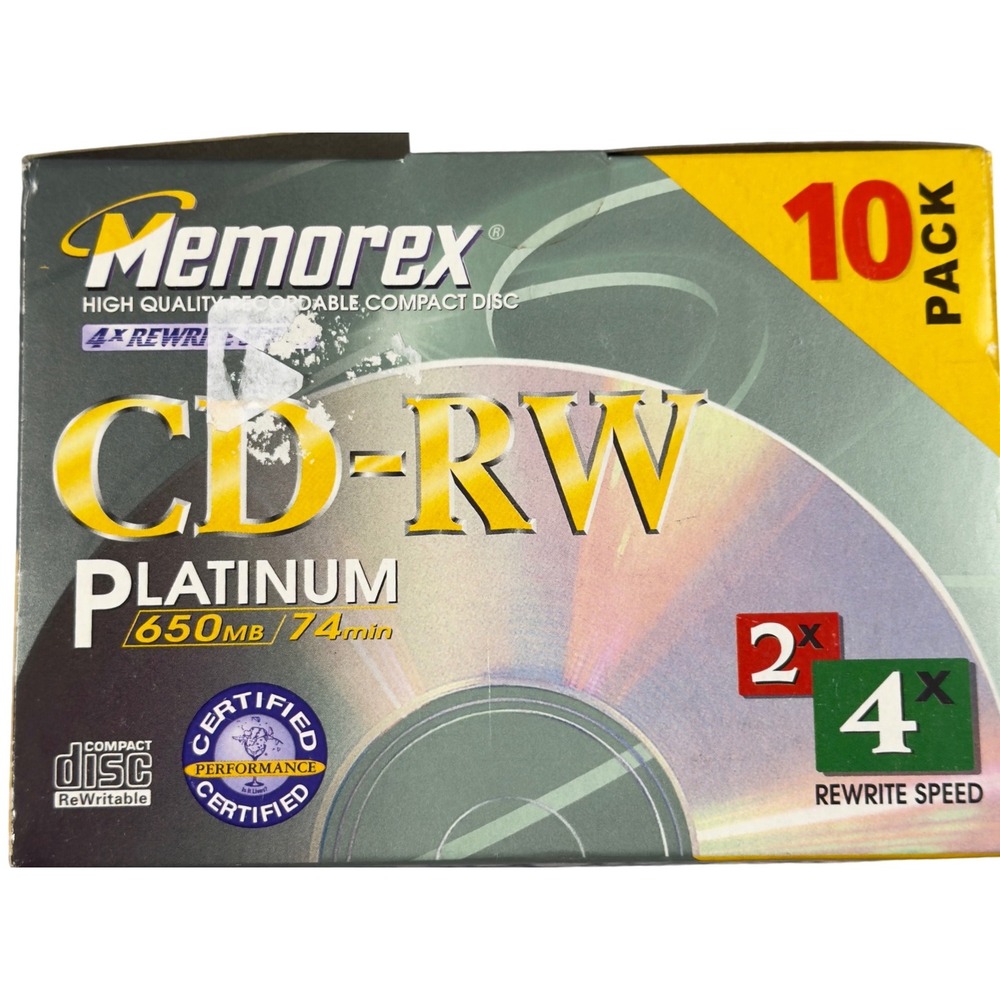 Memorex CD-RW Platinum 10 Pack (8‎ left) 650MB 74min 4x Rewrite Speed Slim Y2K